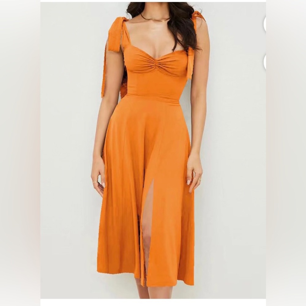 Orange dress maxi adjustable tide straps